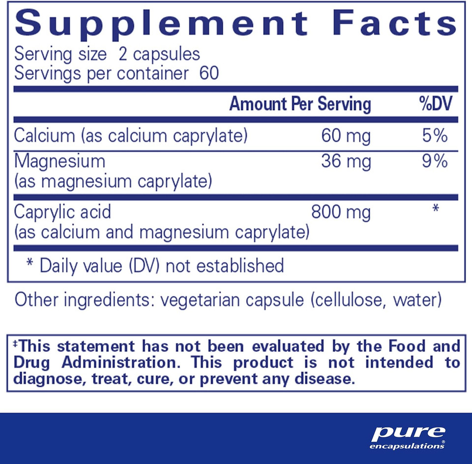 Pure Encapsulations Caprylic Acid | Supplement for Gut and Digestive Health, GI Balance, Gastrointestinal Support, and Intestinal Health* | 120 Capsules120 Count (Pack of 1)