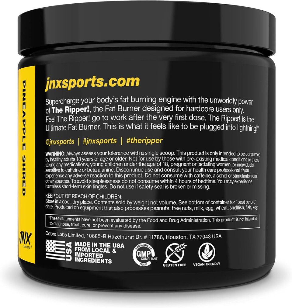 Jnx Sportsã¢Â® The Ripper! Shredding Thermogenic Fat Burner For Men & Women ÃÂ Advanced Fast Acting Stim Thermogenesis, Appetite Suppressant ÃÂ Pineapple Shred, 30 Servingspineapple Shred