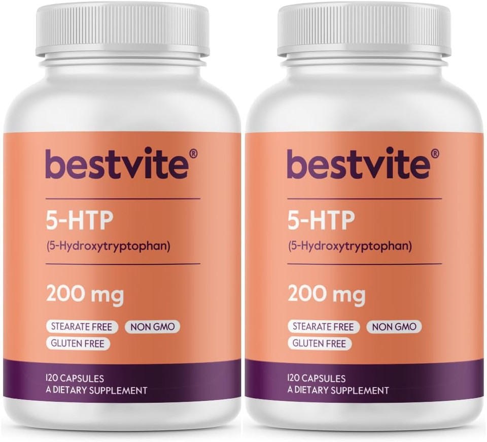 Bestvite 5-Htp 200Mg Per Capsule (240 Capsules) (120 X 2) - No Stearates Or Flow Agents - Gluten Free - Non Gmo240 Count (Pack Of 2)
