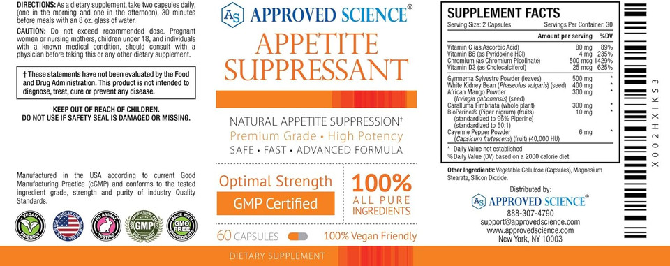 Approved Scienceã¢Â® Appetite Suppressant - Increase Satiety, Help Reduce Cravings - Fast Absorption - 360 Capsules - Vegan Friendly, Made In The Usa60 Count (Pack Of 6)
