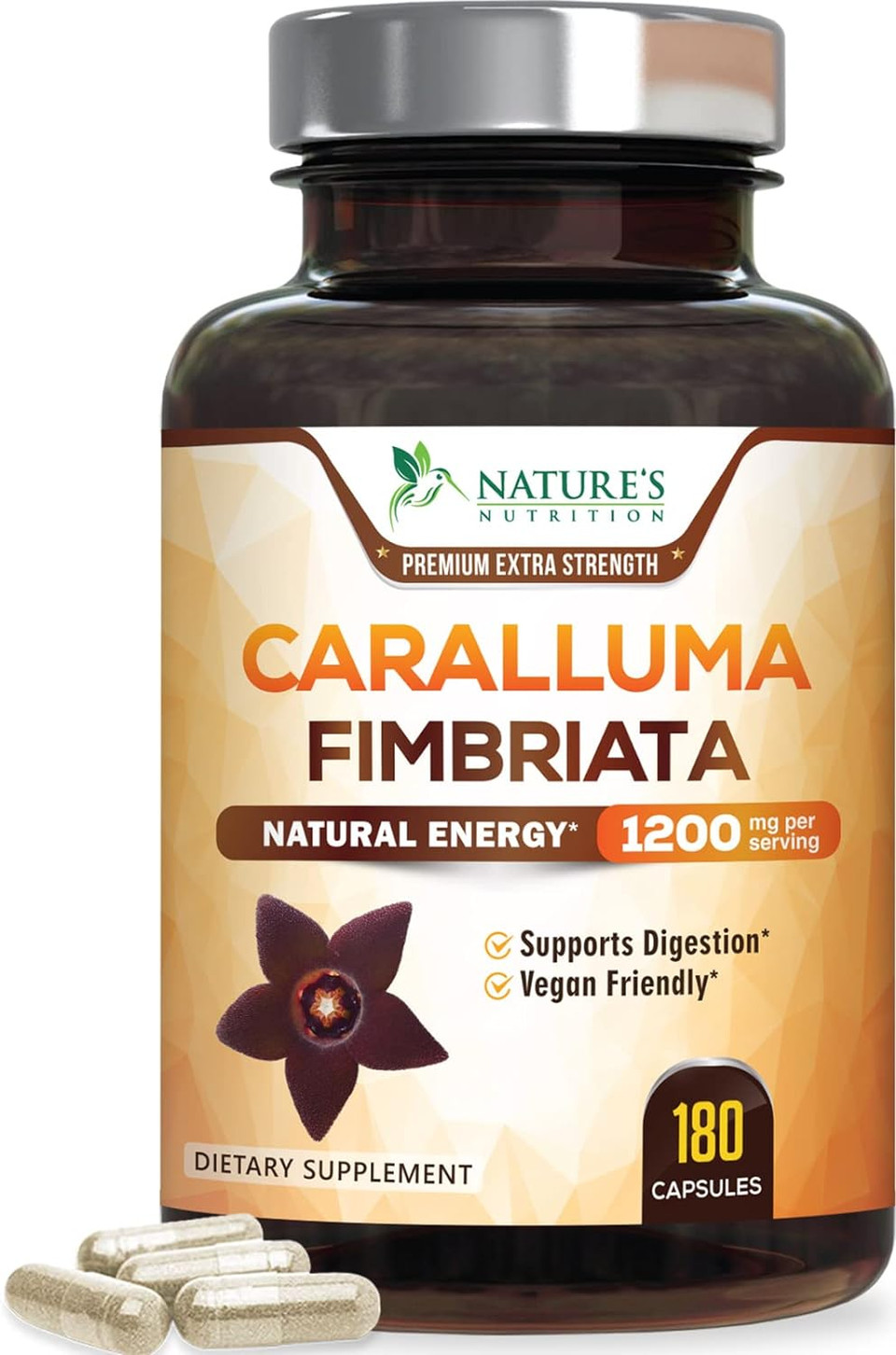 Pure Caralluma Fimbriata Extract Highly Concentrated 1200Mg - Natural Endurance Support, Best Vegan Supplement For Men & Women, Non-Gmo - 180 Capsules180 Count (Pack Of 1)