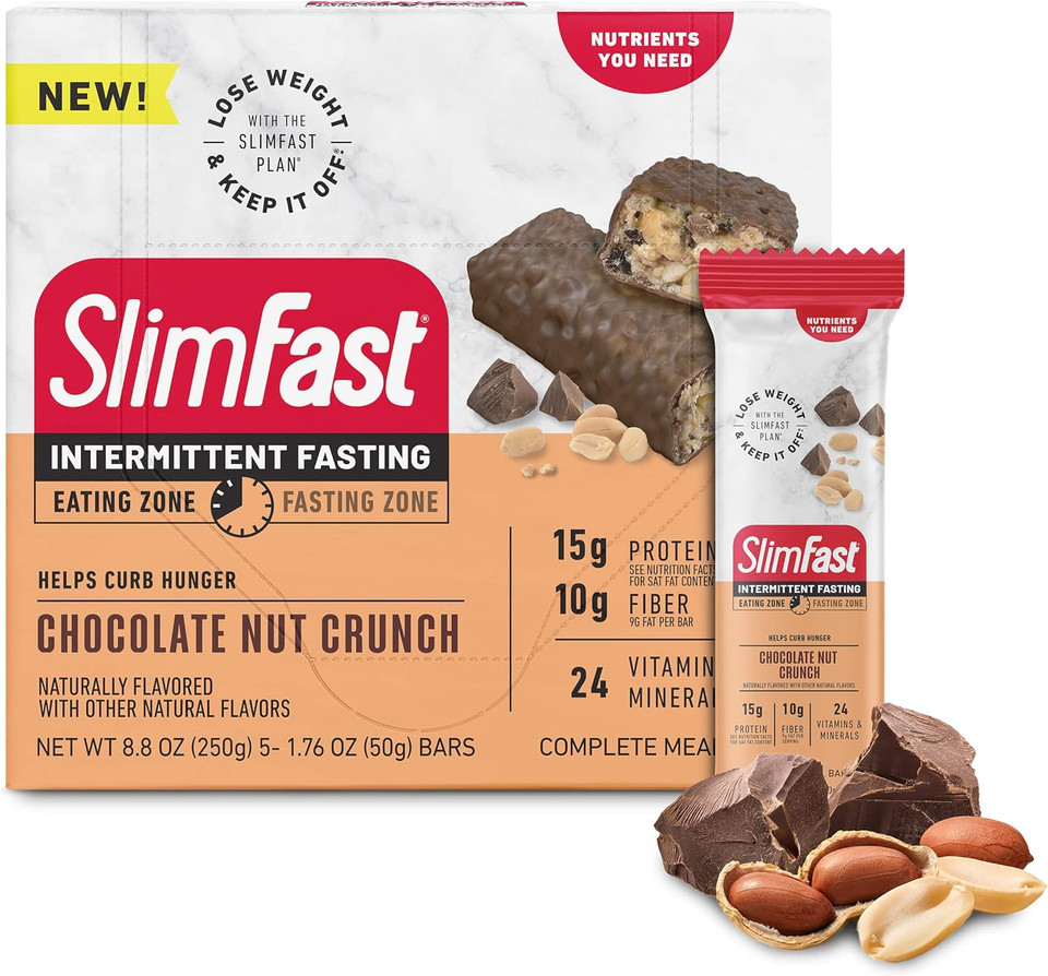Slimfast Intermittent Fasting- Complete Meal Protein Bars, Chocolate Nut Crunch, 5 Bars (Pack Of 1)