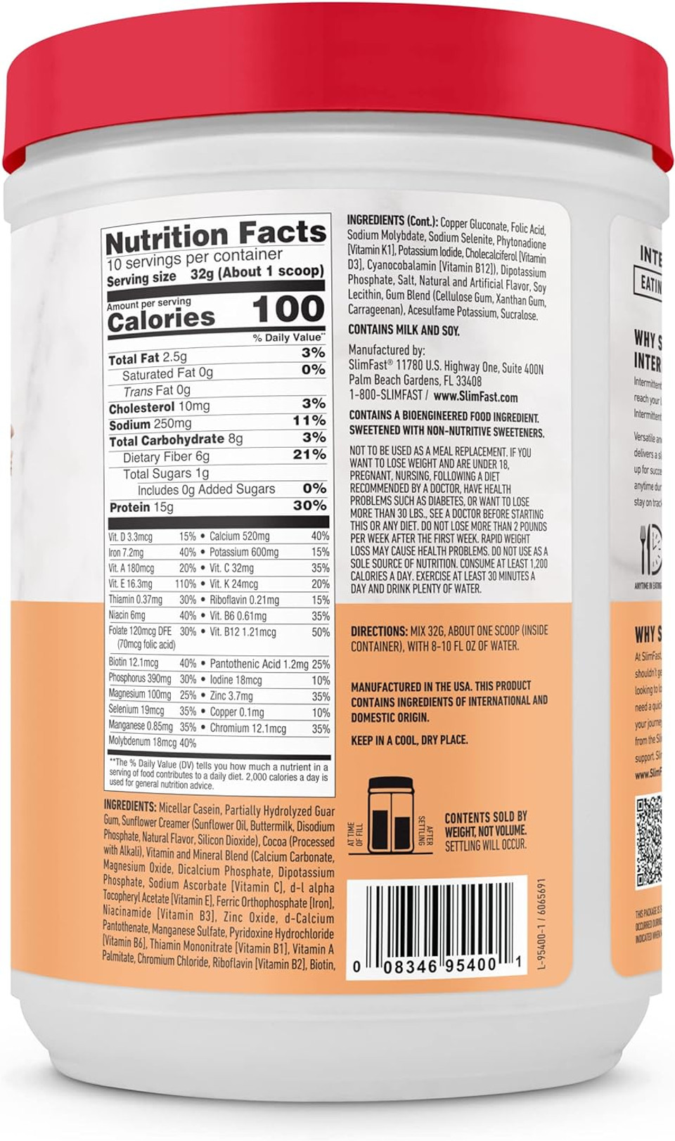 Slimfast Intermittent Fasting, Casein Protein Powder, Biotin With Vitamin & Mineral Bend, With Fiber, No Added Sugar, Snack Shake Mix- Double Chocolate Cake, 10 Servings (Pack Of 2)