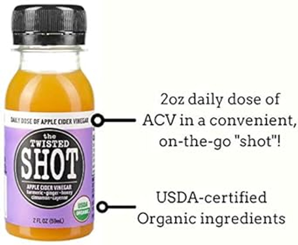 The Twisted Shot | Apple Cider Vinegar Shots With Turmeric, Ginger, Cinnamon, Honey & Cayenne | Wellness Drink | 100% Usda Certified Organic | Gut Health |Liquid, 12-Pack Of 2Oz Shots