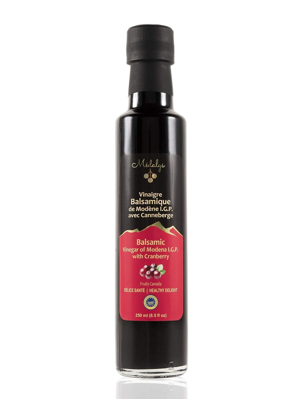 Balsamic Vinegar of Modena & Canadian Cranberry. A Delicious Italian-Canadian creation. Aged +8 years. 250 ml