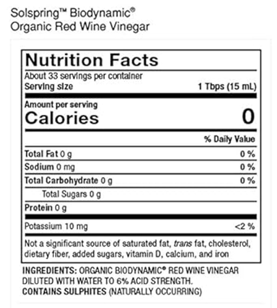 Solspring Biodynamic Red Wine Vinegar, 16.9 Fl. Oz. (500 Ml), Unpasteurized, Crafted In Greece, Certified Usda Organic, Regenerative, Vegan, Gluten Free, Soy Free, Dr. Mercola