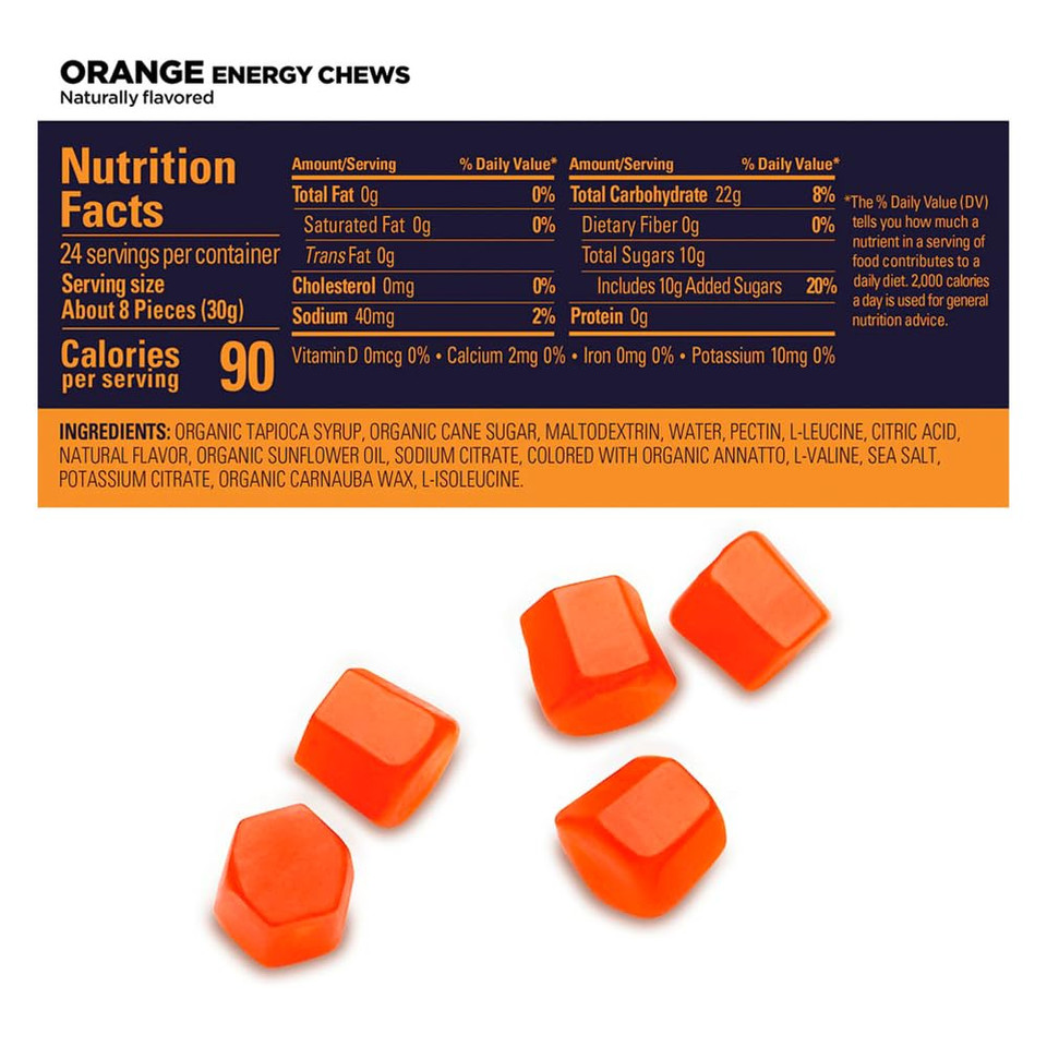 Gu Energy Chews, Orange Energy Gummies With Electrolytes, 12 Bags (24 Servings Total)