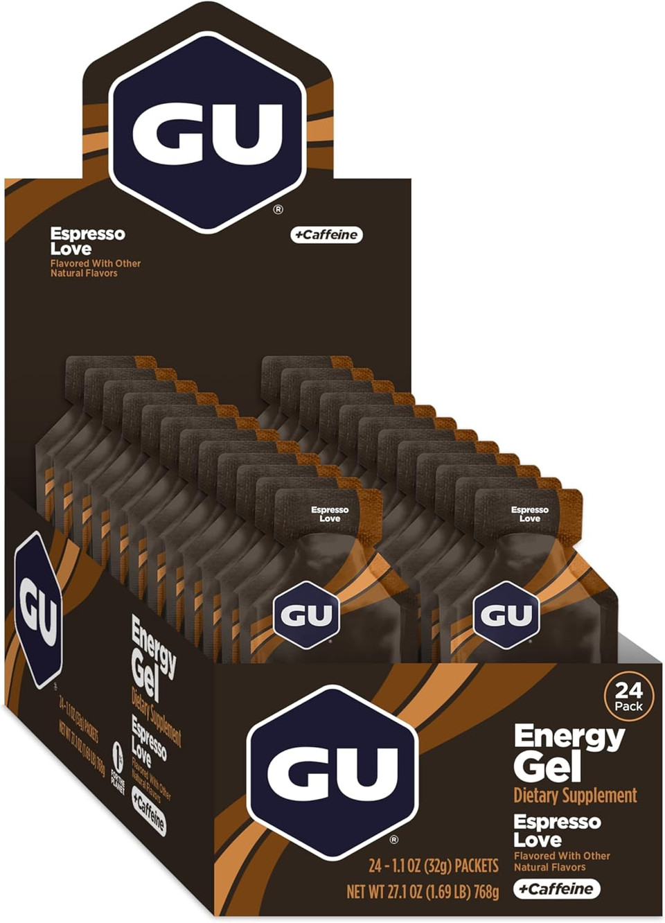 Gu Energy Original Sports Nutrition Energy Gel, 24-Count, Espresso Love