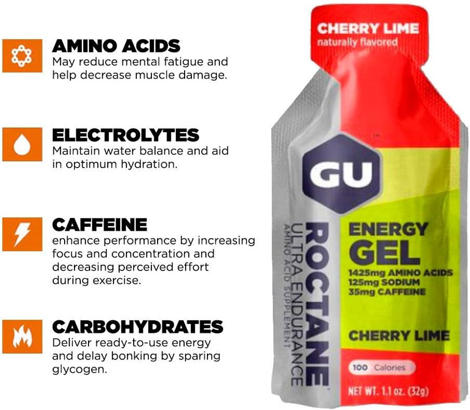 Gu Energy Roctane Ultra Endurance Energy Gel, 24-Count, Cherry Lime