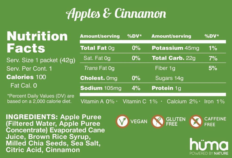 Huma Chia Energy Gel, Apples & Cinnamon, 12 Gels - Premier Sports Nutrition for Endurance ExerciseApples & Cinnamon