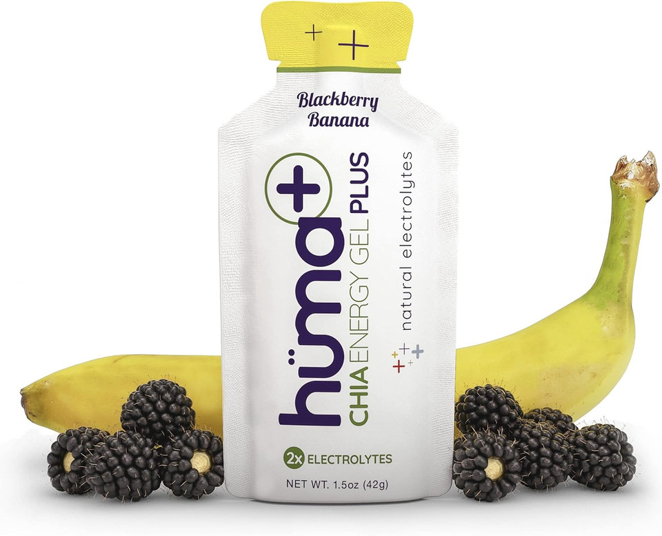 Huma Plus (Double Electrolytes) - Chia Energy Gel, Blackberry Banana, 12 Gels - Stomach Friendly, Real Food Energy Gelsblackberry Banana1.55 Ounce (Pack Of 12)