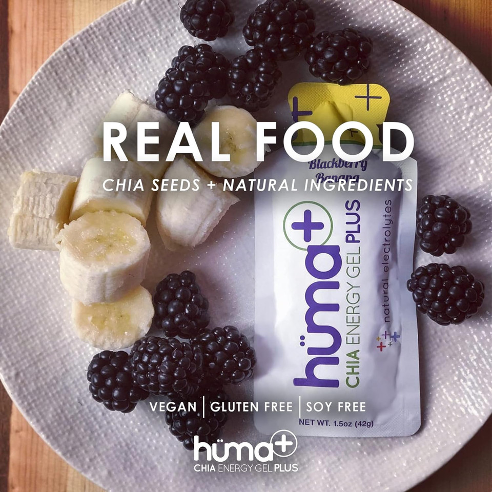 Huma Plus (Double Electrolytes) - Chia Energy Gel, Blackberry Banana, 12 Gels - Stomach Friendly, Real Food Energy Gelsblackberry Banana1.55 Ounce (Pack Of 12)
