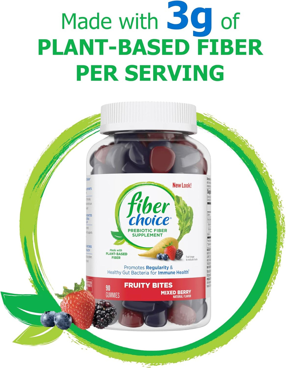 Fiber Choice 3G Fruity Bites Daily Prebiotic Fiber Supplement Gummies, Mixed Berry, 90 Count (2 Per Serving)90 Count (Pack Of 1)