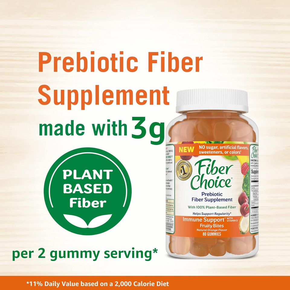 Fiber Choice Immune Support Daily Prebiotic Fiber Supplement Gummies With Vitamin D, Orange, 80 Count Fiber Choice Immune Support Daily Prebiotic Fiber Supplement Gummies With Vitamin D, Orange, 80 Count