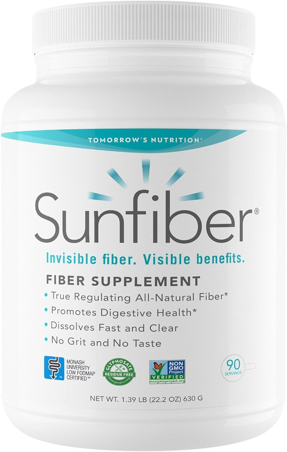 Tomorrow'S Nutrition, Sunfiber, Prebiotic Fiber Supplement For Digestive Health, Low Fodmap, Gluten-Free, Unflavored, 22.2 Oz1.4 Pound (Pack Of 1)