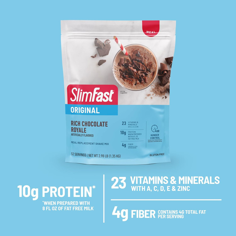 Slimfast Meal Replacement Powder, Original Rich Chocolate Royale, Shake Mix, 10G Of Protein, 52 Servings (Packaging May Vary)