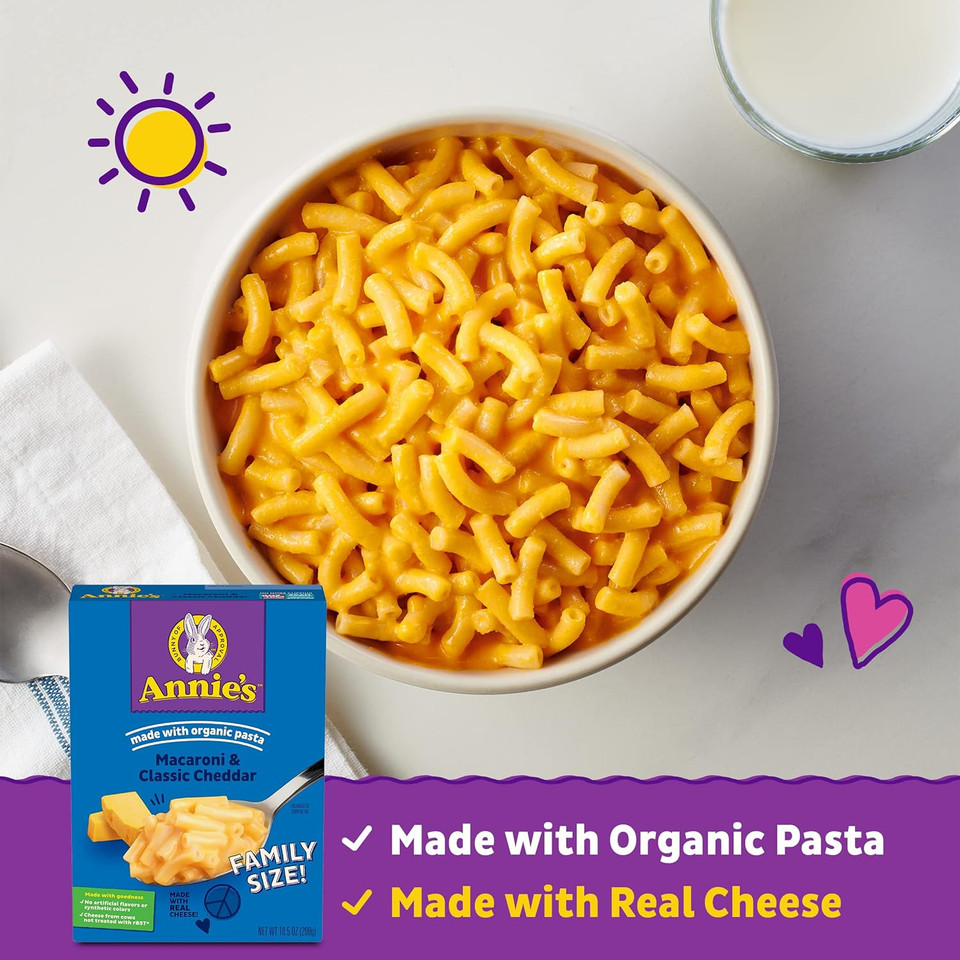 Annie'S Macaroni And Cheese Dinner, Classic Mild Cheddar, Family Size, 10.5 Oz. (Pack Of 6)