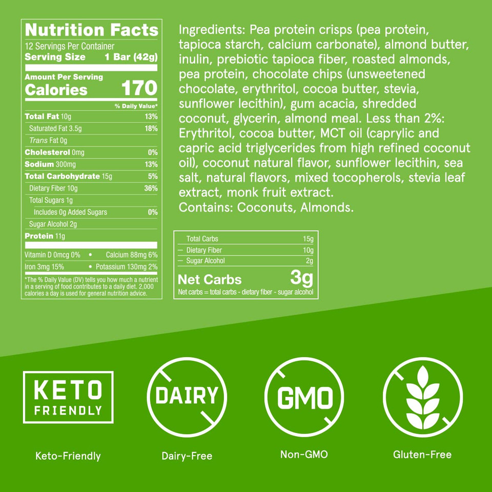 Bulletproof Coconut Chocolate Protein Crisp Bars, 12Pk, High Protein, Low Sugar