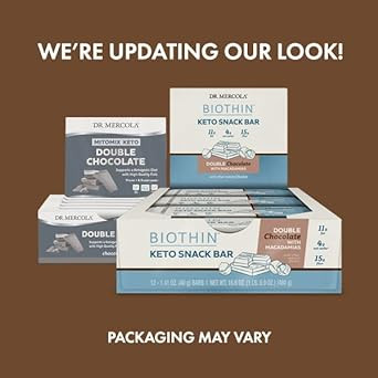 Dr. Mercola, Biothin Keto Snack Bars, Double Chocolate 1 Box (12 Bars), Chocolate Coated Ketogenic Nutrition Bars, Non Gmo, Soy Free, Gluten Free