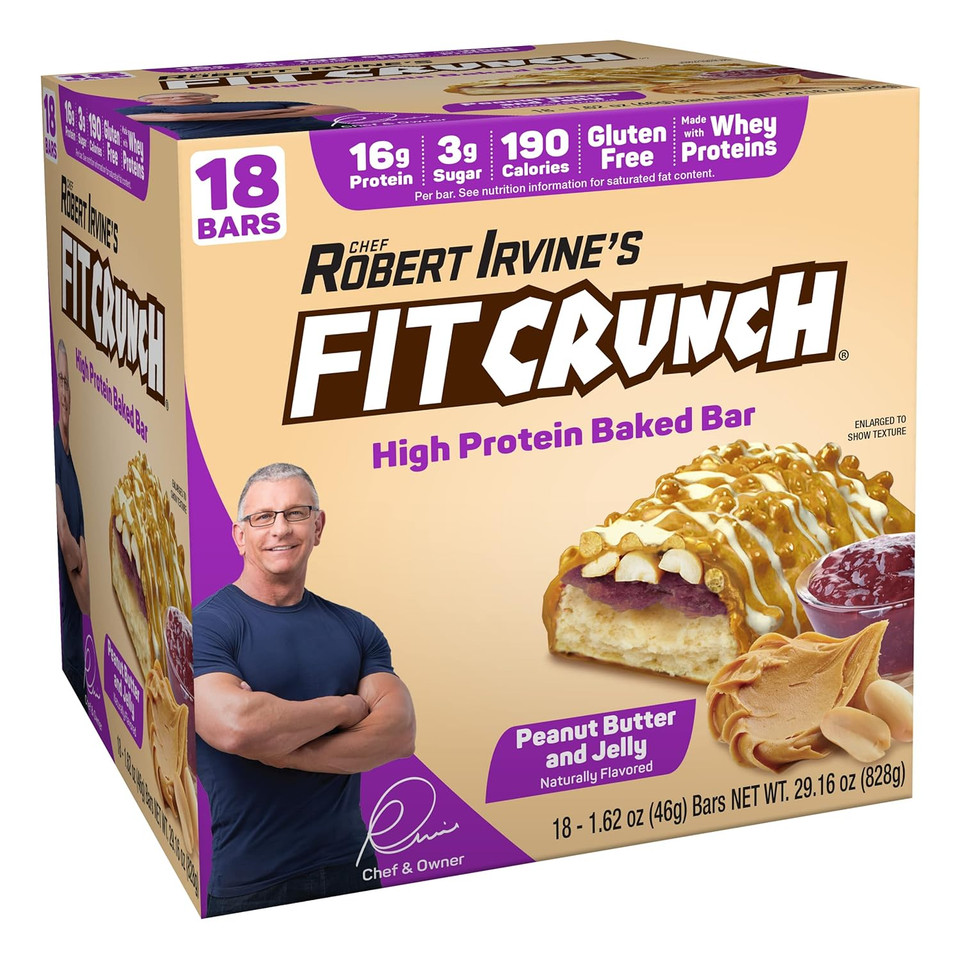 Fitcrunch Snack Size Protein Bars, Designed By Robert Irvine, 6-Layer Baked Bar, 3G Of Sugar & Soft Cake Core (18 Bars, Peanut Butter And Jelly)