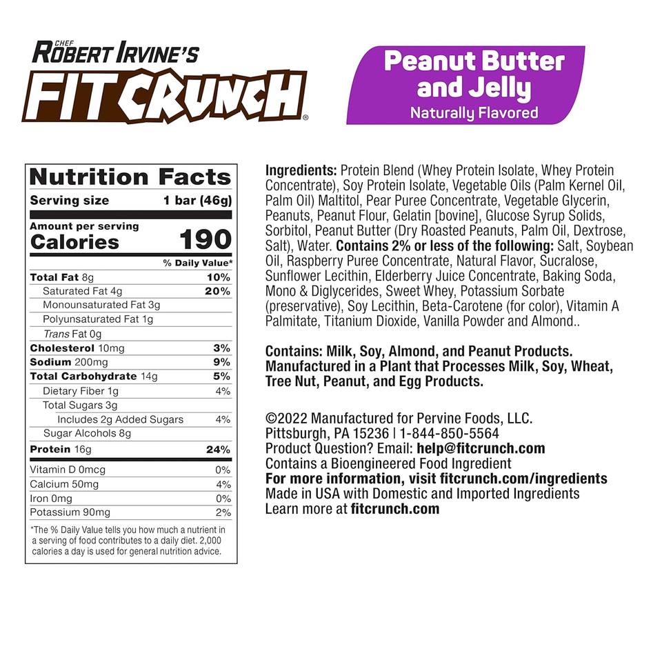 Fitcrunch Snack Size Protein Bars, Designed By Robert Irvine, 6-Layer Baked Bar, 3G Of Sugar & Soft Cake Core (18 Bars, Peanut Butter And Jelly)