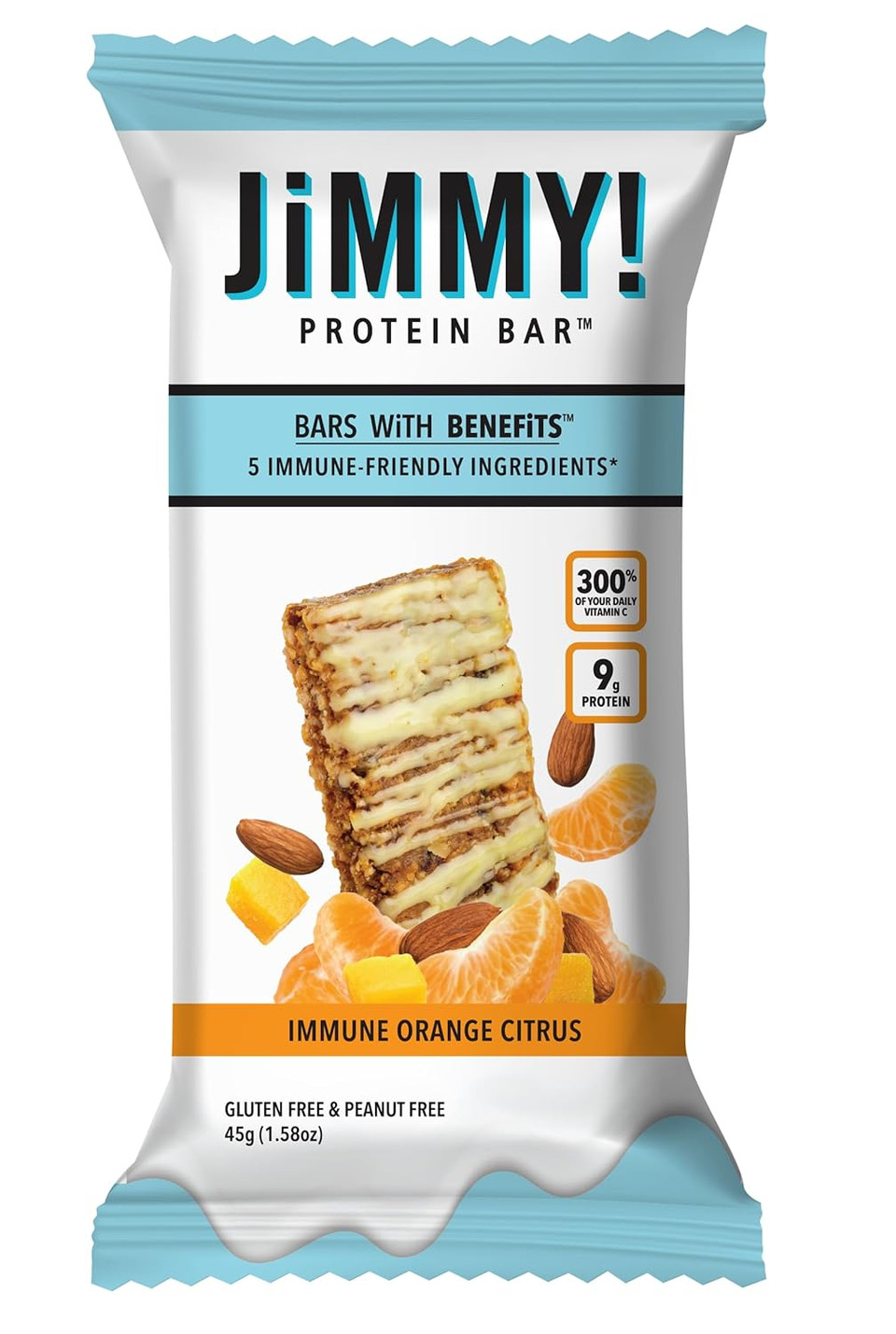 Jimmy! Protein Bar, Orange Citrus, Immune Support, 15 Count - Energy Bar With Immune System Fortifying Ingredients: Vitamin C, Turmeric, Orange, Mango, Acerola Cherry And Almonds1 Count (Pack Of 15)