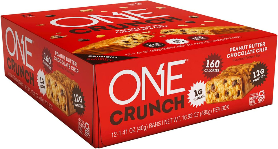 One Protein Bars, Crunch Peanut Butter Chocolate Chip, Gluten Free Protein Bars With 12G Protein And Only 1G Sugar, Healthy And Guilt-Free Snacking For Any Occasion (12 Count)
