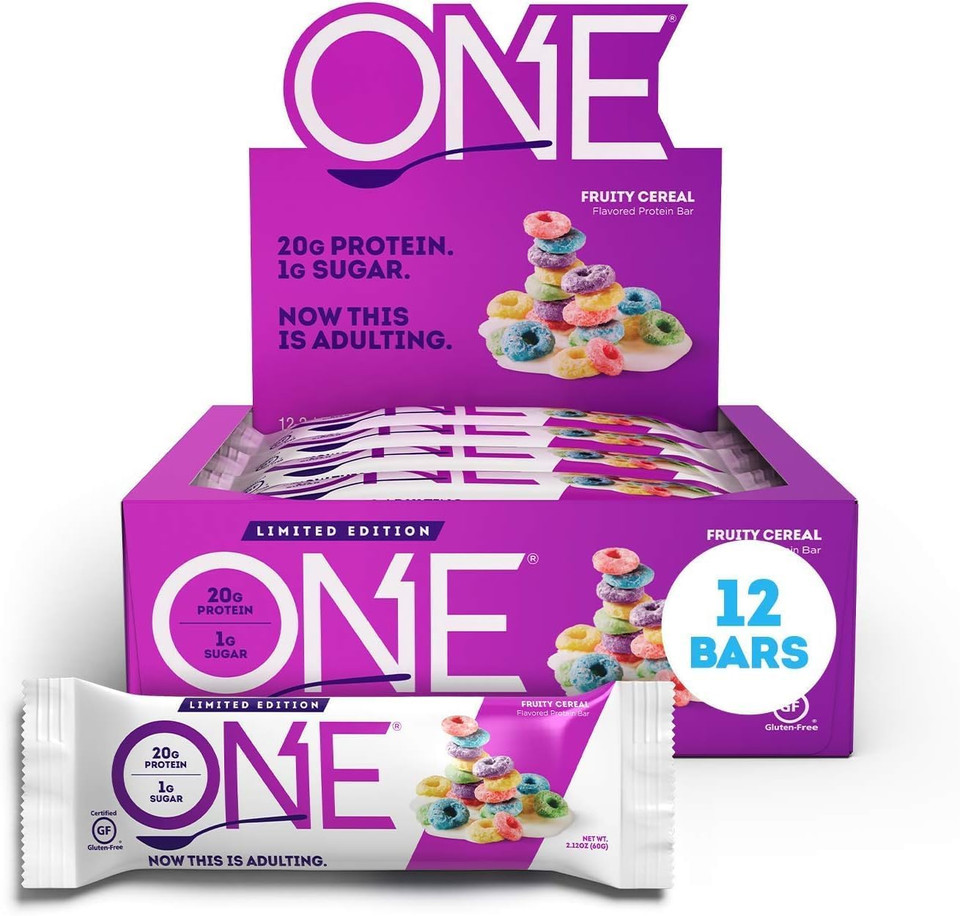 One Protein Bars, Fruity Cereal, Gluten Free Protein Bar With 20G Protein And Only 1G Sugar, Snacking For High Protein Diets, 2.12 Ounce Pack (12 Count)
