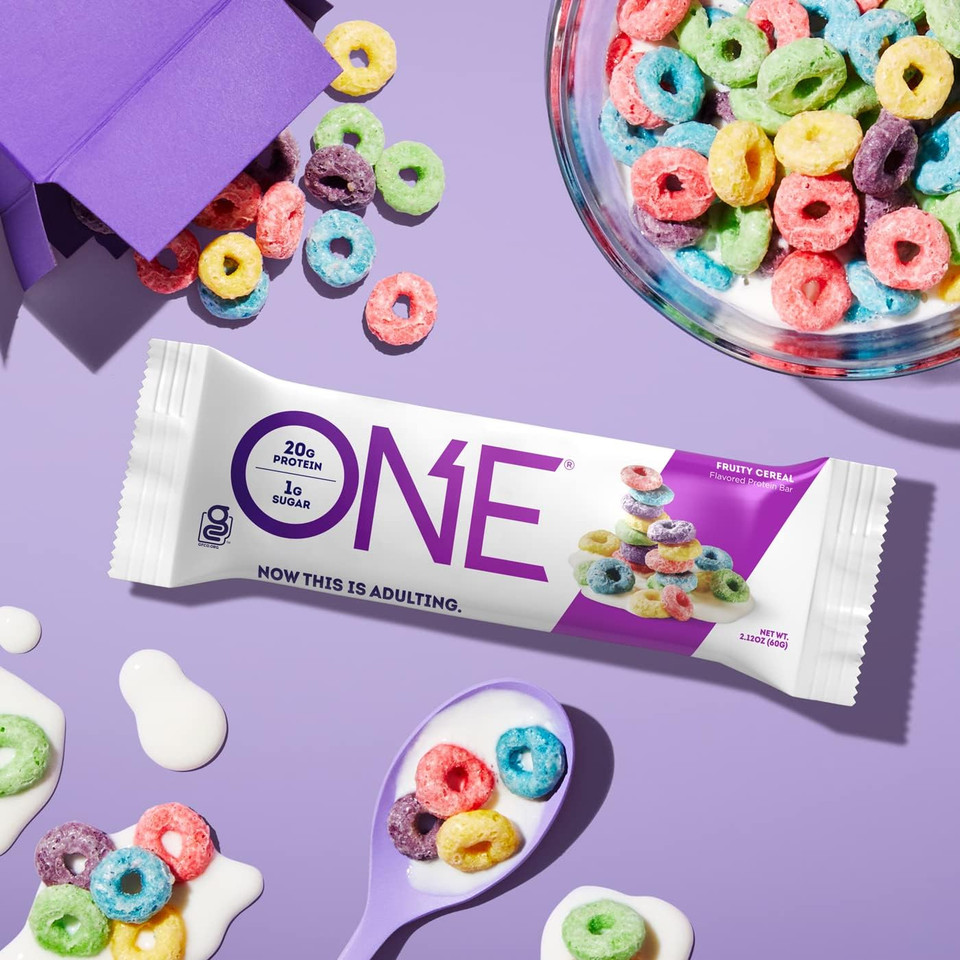 One Protein Bars, Fruity Cereal, Gluten Free Protein Bar With 20G Protein And Only 1G Sugar, Snacking For High Protein Diets, 2.12 Ounce Pack (12 Count)