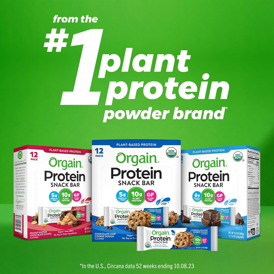 Orgain Organic Vegan Protein Bars, Chocolate Coconut - 10G Plant Based Protein, Gluten Free Snack Bar, Low Sugar, Dairy Free, Soy Free, Lactose Free, Non Gmo, 1.41 Oz (12 Count)