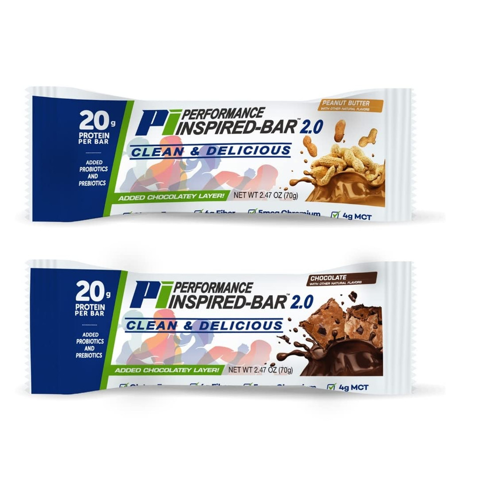 Performance Inspired Nutrition - Mixed Box Of 12 - Protein 2.0 Bars (6 Bars - Chocolate + 6 Bars - Peanut Butter) Style: Inspiredbarmix