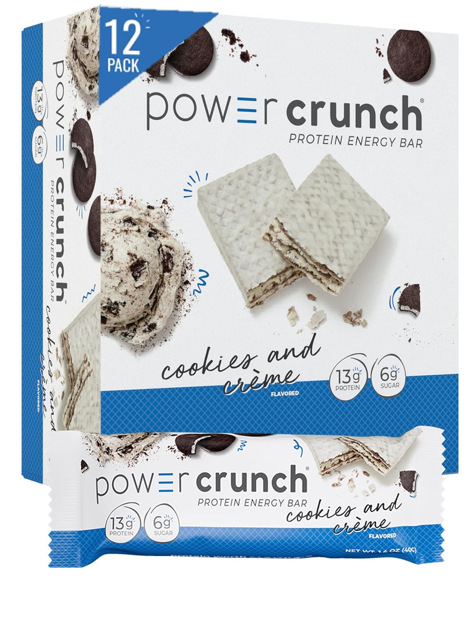 Power Crunch Protein Bars, High Protein Snacks With Delicious Taste, Cookies And Crã£Â¨Me, 1.4 Ounce (12 Count)