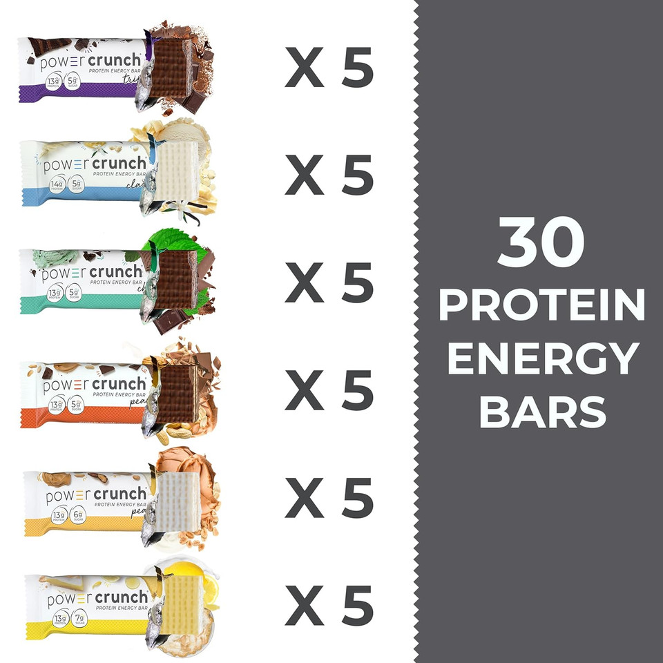 Power Crunch Protein Wafer Bars, Variety Pack, In 6 Flavors 1.4 Ounce Bars (30 Count). High Protein Snacks With Delicious Taste