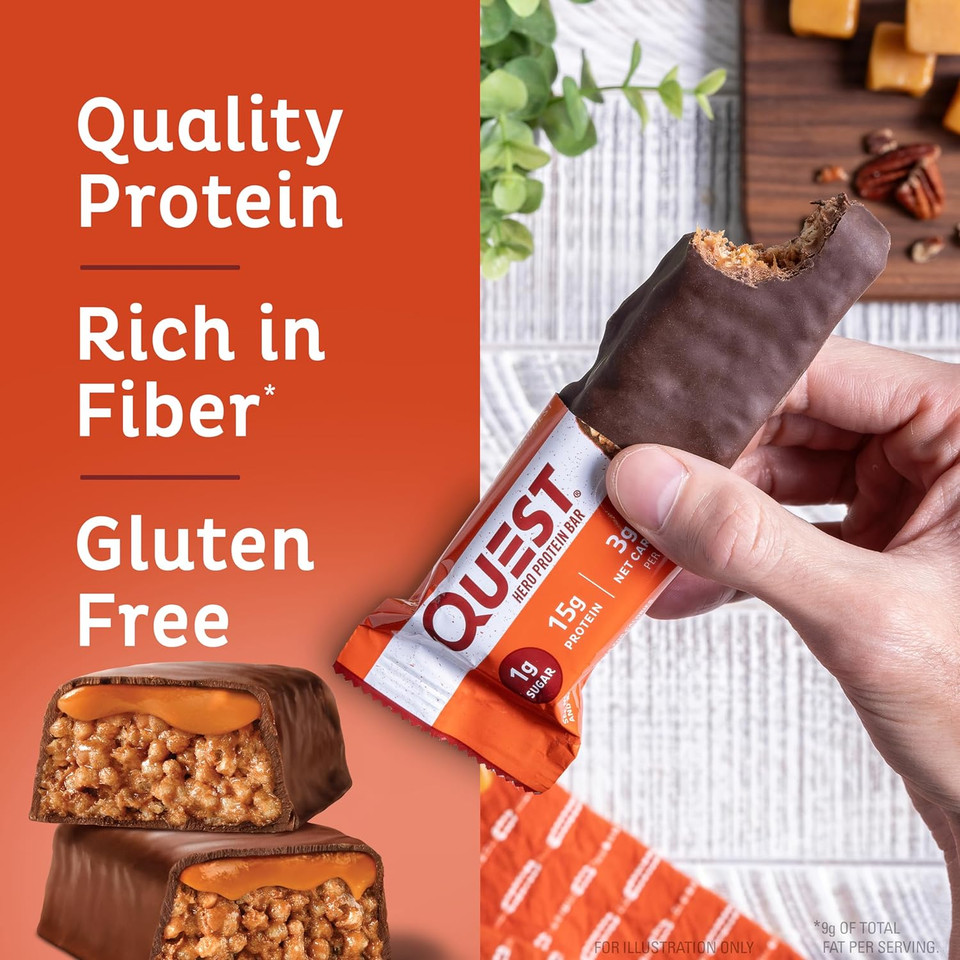 Quest Nutrition Crispy Chocolate Caramel Pecan Hero Protein Bar, 15G Protein, 1G Sugar, 3G Net Carb, Gluten Free, Keto Friendly, 12 Count12 Count (Pack Of 1)