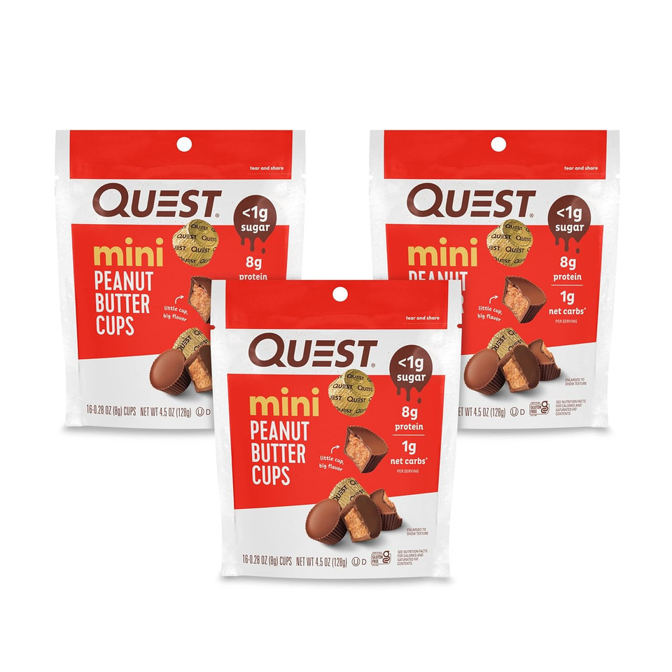 Quest Nutrition Mini Peanut Butter Cups, High Protein, Low Carb, Gluten Free, 16 Count (Pack Of 3)16 Count (Pack Of 3)