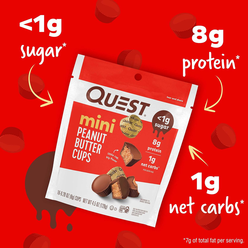 Quest Nutrition Mini Peanut Butter Cups, High Protein, Low Carb, Gluten Free, 16 Count (Pack Of 3)16 Count (Pack Of 3)