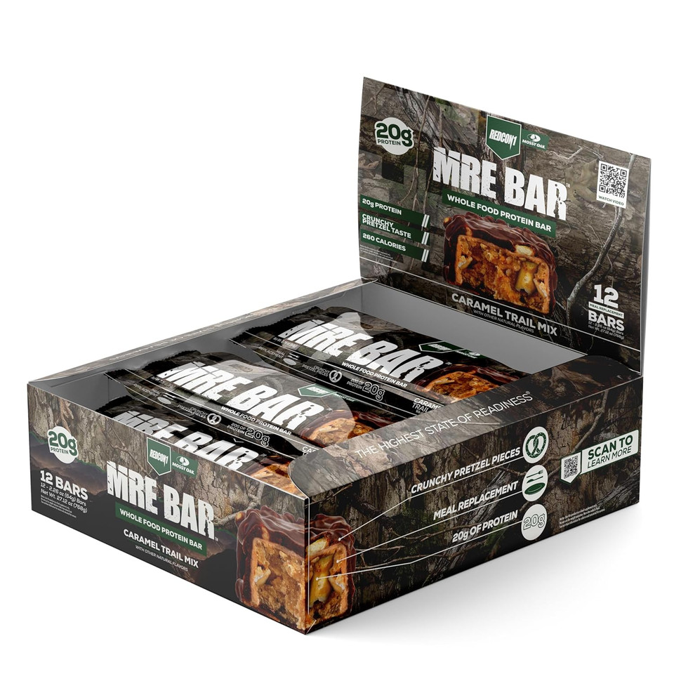 Redcon1 X Mossy Oak Mre Protein Bar, Caramel Trail Mix - 20G Of Whole Food Protein + Mct Oil - Easily Digestible, Macro Balanced Low Sugar Meal Replacement Bar (12 Count)12 Count (Pack Of 1)