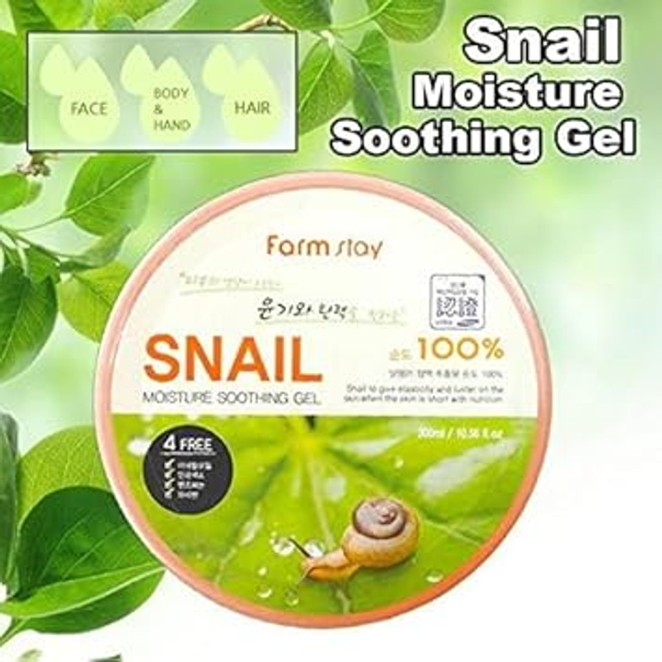 Farmstay Moisture Soothing Gel Snail 10.14 Oz. /300Ml Hydrates & Soothes For Moisture