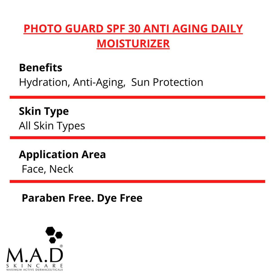 M.A.D Skincare Solar Protection: Photo Guard Spf 30 Anti-Aging Daily Moisturizer - 50G