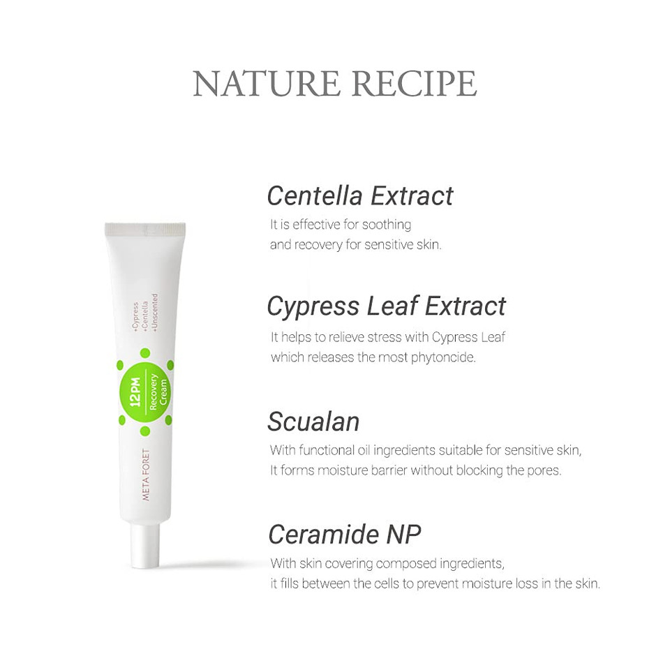 Meta Foret [Unscented] 12Pm Cypress Calming Recovery Cream 50Ml(1.69Oz) - Botanic Ingredients With Centalla Asiatica, Panthenol, Ceramide Face Moisturizer, Vegan Friendly
