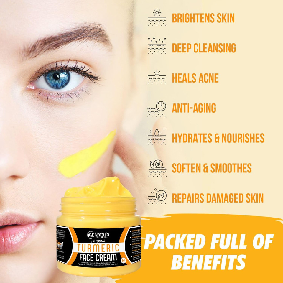 Natural Turmeric Cream - Skin Brightening Face & Body Lotion - Fights Acne, Evens Tone - Handcrafted In Usa, 2 Oz