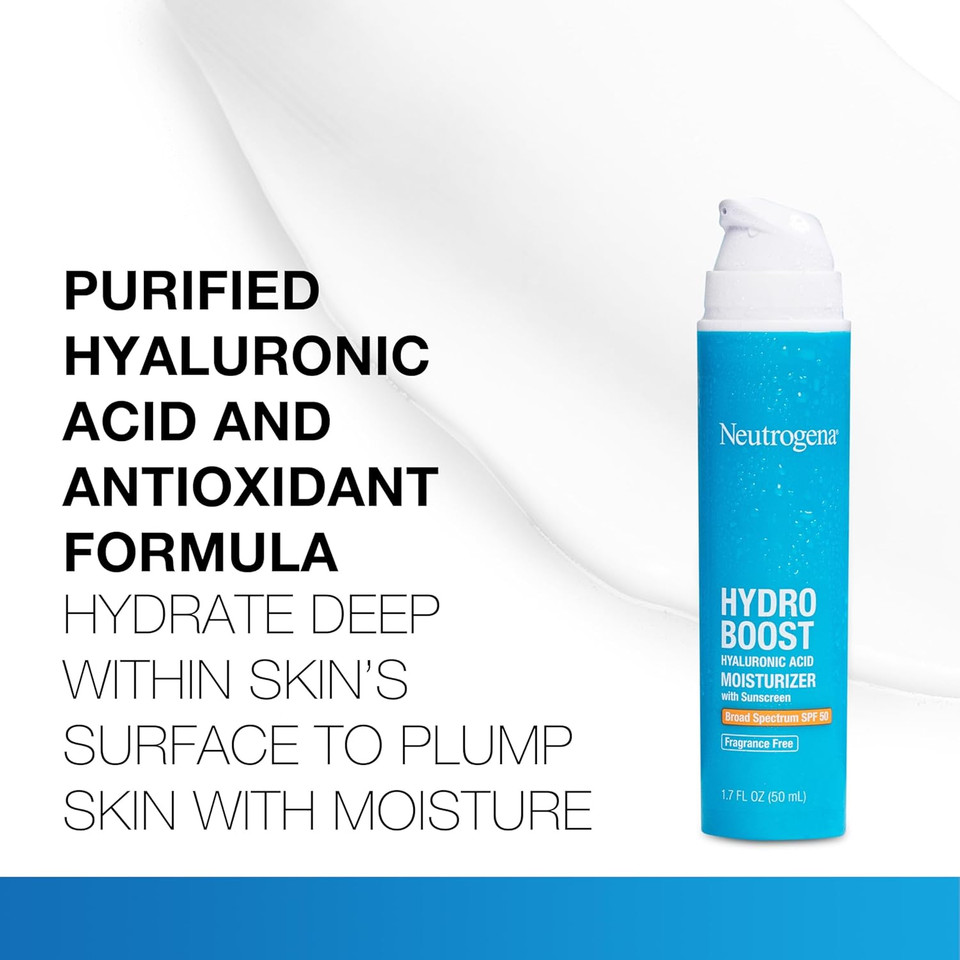 Neutrogena Hydro Boost Hyaluronic Acid Facial Moisturizer With Broad Spectrum Spf 50 Sunscreen, Daily Water Gel Face Moisturizer To Hydrate & Soothe Dry Skin, Fragrance-Free, 1.7 Fl. Oz