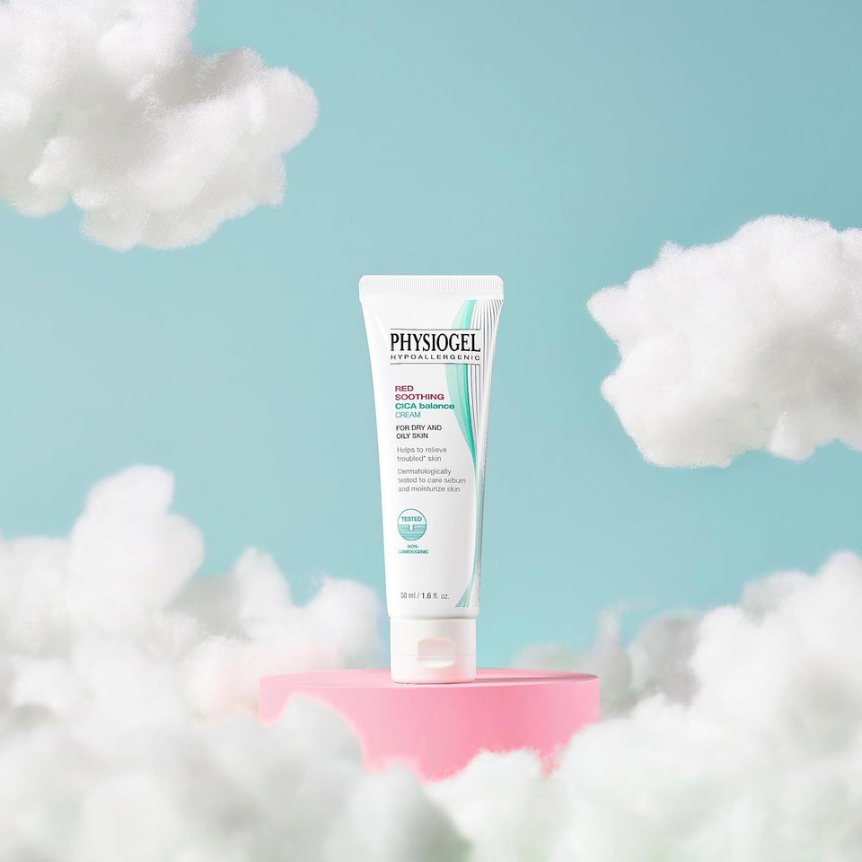 Physiogel Red Soothing Cica Balance Cream | Manages Skin Troubles, Soothes Irritation & Redness While Controlling Sebum | Cica, Pea, Niacinamide, Panthenol | Hypoallergenic Face Moisturizer | 50Ml