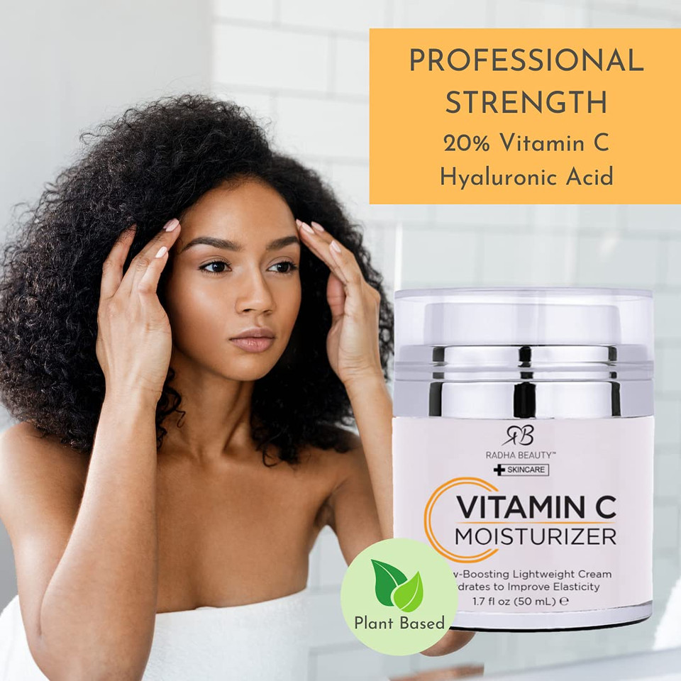 Radha Beauty Glow Boosting Vitamin C Moisturizer, 1.7 Fl Oz. For Face, Neck, Decollete - Luxury Anti-Aging & Brightening Cream - Daily For All Skin Types