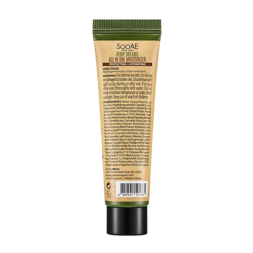 Soo'Ae Hemp Dreams All In One Moisturizer, Mini Face Cream, Travel Size (1.05 Oz. / 30 G), 1 Count Hemp Seed Oil Facial Cream With Cica, Madecassoside, Niacinamide