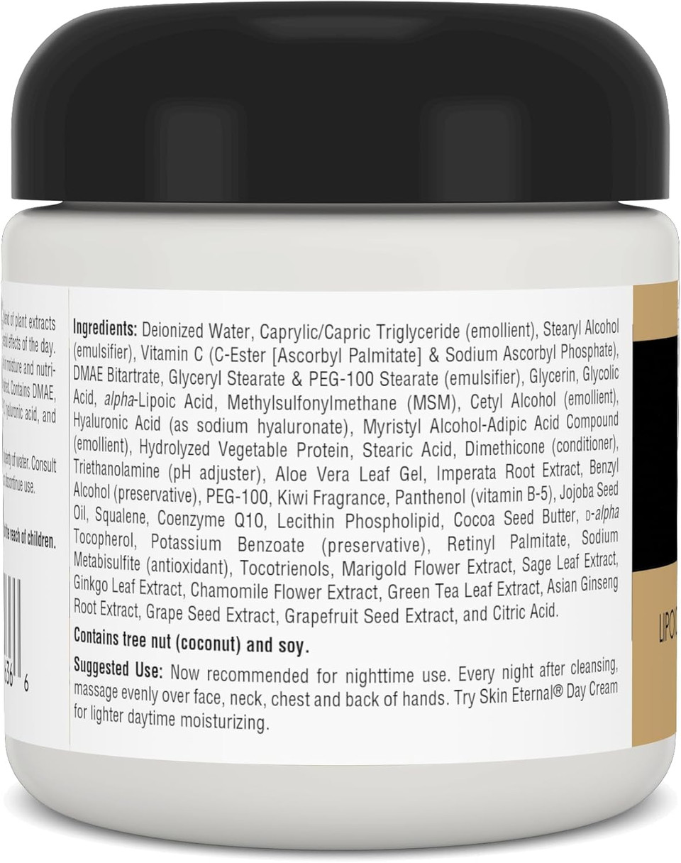 Source Naturals Skin Eternal Cream - Paraben Free With Lipoic Acid, Dmae, C-Ester, Coq10 & Ha - 4 Oz Original Formula