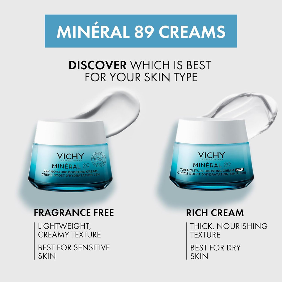 Vichy Mineral 89 Cream, 72H Moisture Boosting Cream | Hydrating Face Moisturizer With Hyaluronic Acid & Niacinamide | Daily Face Cream | Available In 2 Formulas | Suitable For All Skin Types