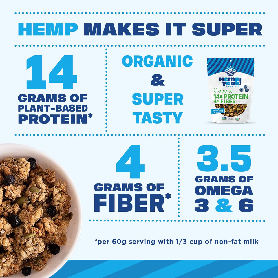 Manitoba Harvest Hemp Yeah! Granola, Blueberry, 10Oz, With 10 G Of Protein, 3.6 G Omegas, 3 G Of Fiber And Less Than 10 G Sugar Per Serving, Organic, Non-Gmo, Packaging May Varypack Of 1