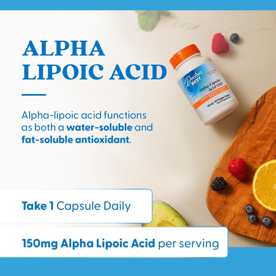 Doctor'S Best Alpha-Lipoic Acid 150, Helps Support Glucose Metabolism And Regenerate Antioxidants* Non-Gmo, Gluten Free, Vegan, Soy Free, 150Mg, 120 Veggie Caps