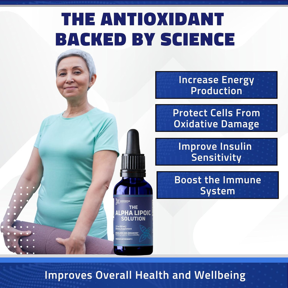 Geronova Research The Alpha Lipoic Solution - 2 Fl Oz, 60 Servings - Stabilized Bio-Enhanced Alpha Lipoic Acid Liquid, Providing Superior Bioavailability, Non-Gmo & Gluten Free